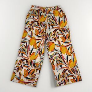 C&C California Womens L 100% Linen Wide Leg Capri Pants Tropical Floral